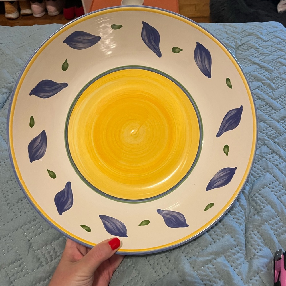 Williams-Sonoma Vibrant Yellow and Blue Ceramic Shallow Bowl